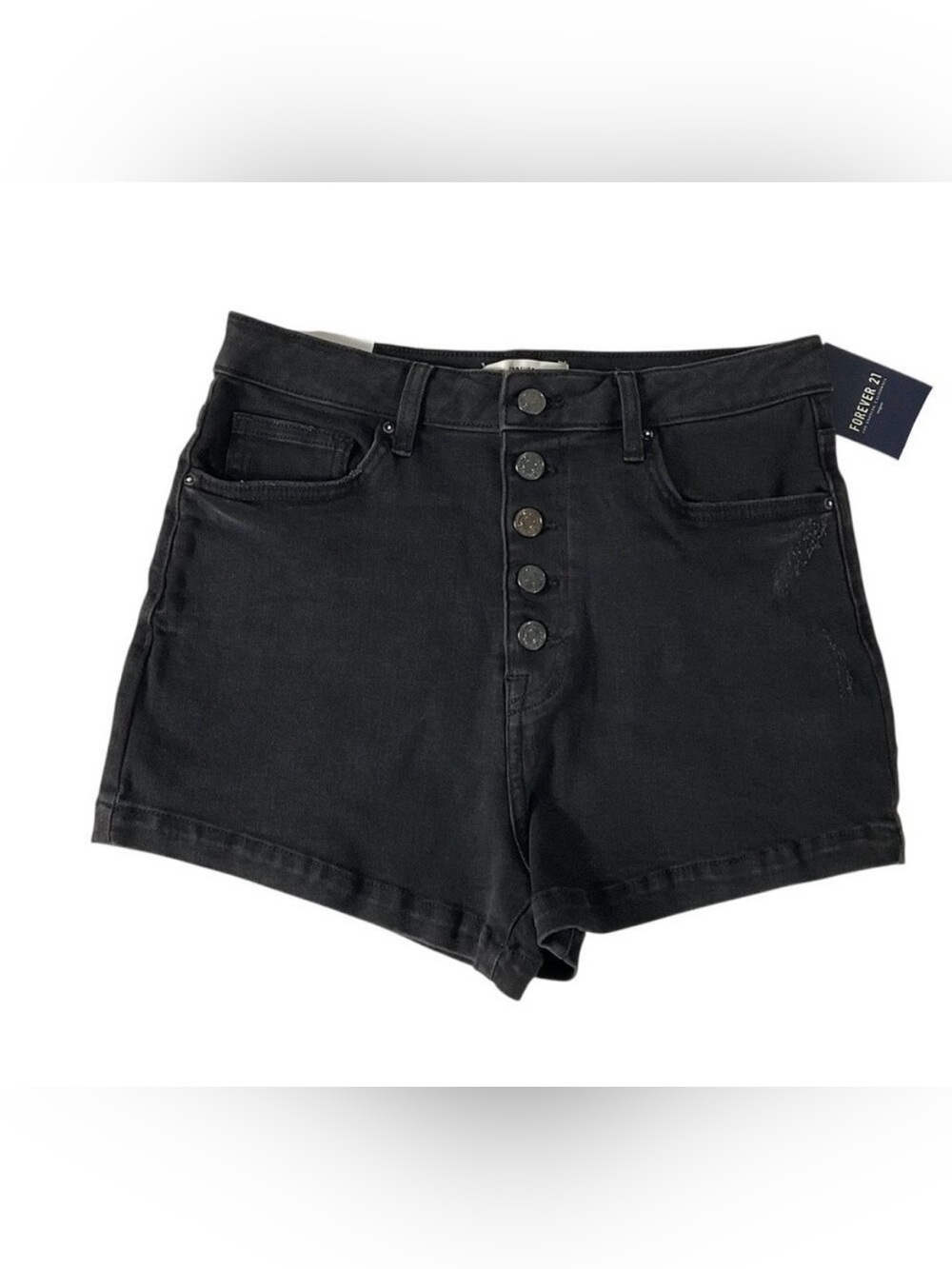 Forever 21 High Rise Black Denim Shorts Size 27 Button fly NWT distressed